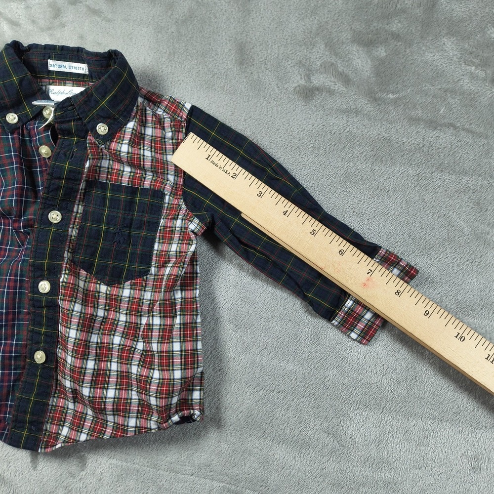 Ralph Lauren Baby Boy Shirt 6M Plaid Button Up Tartan Patchwork Stretch - Picture 12 of 12